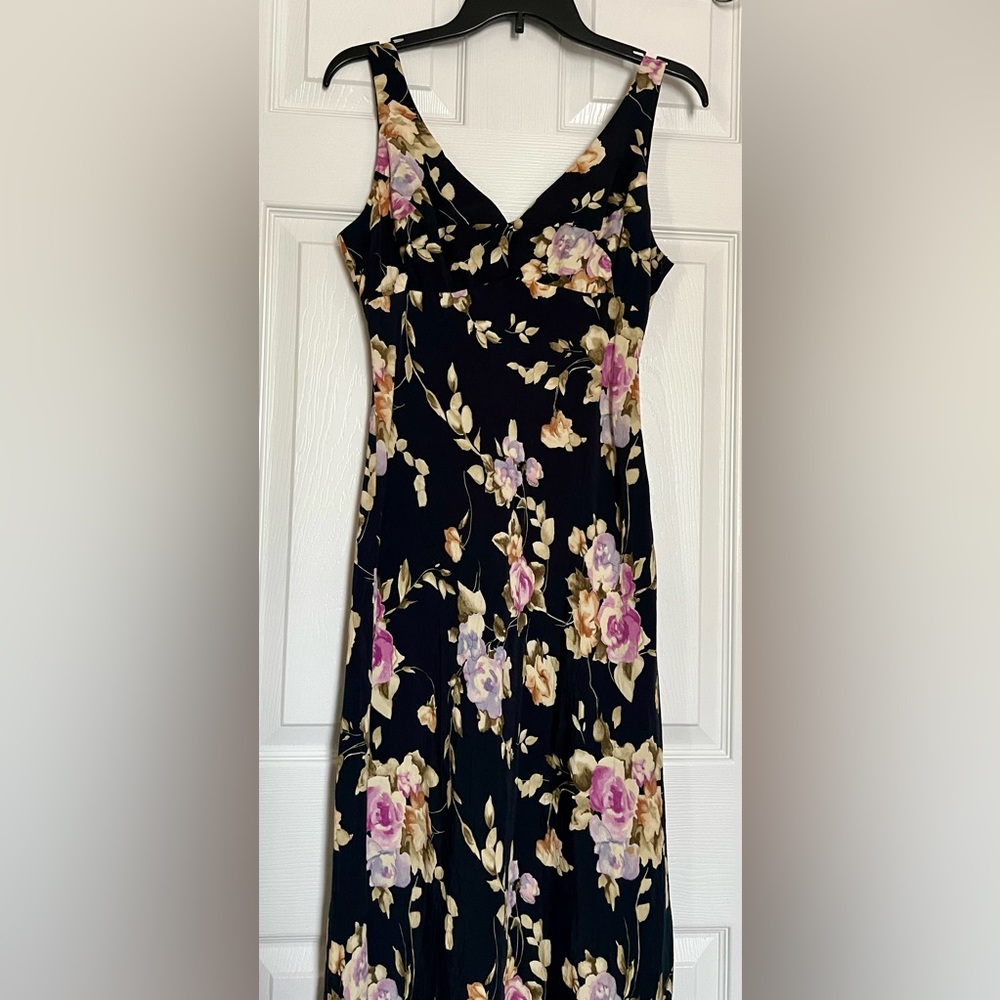 VTG R-Wear Rampage Clothing Floral V-Neck Black Maxi Dress Juniors 11 - 90s/ Y2K